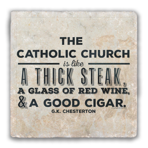 Steak, Wine, and a Good Cigar Tumbled Stone Coaster