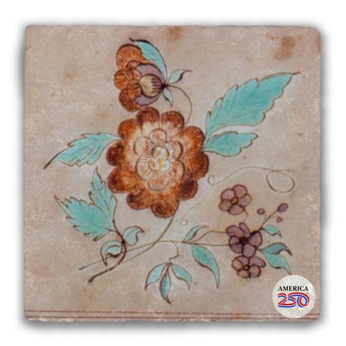 Early American Folk Art Flower Tumbled Stone Coaster