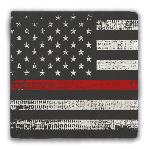 "Thin Red Line" Flag Tumbled Stone Coaster