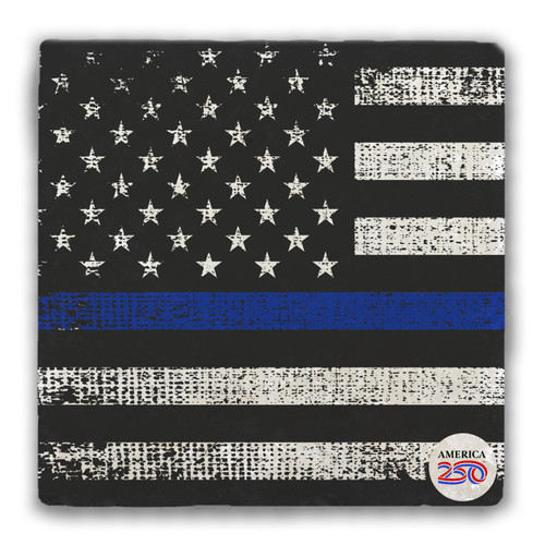 "Thin Blue Line" Flag Tumbled Stone Coaster
