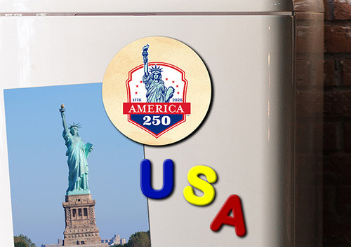 Personalized Round America250™ Statue of Liberty Magnet