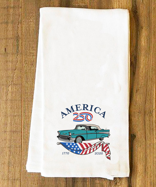 America250™ Retro Car Tea Towel