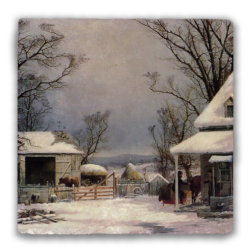 "Farmyard in Winter - 1862" Tumbled Stone Coaster