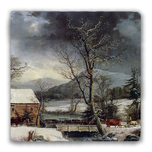 "At the Mill, Winter" Tumbled Stone Coaster
