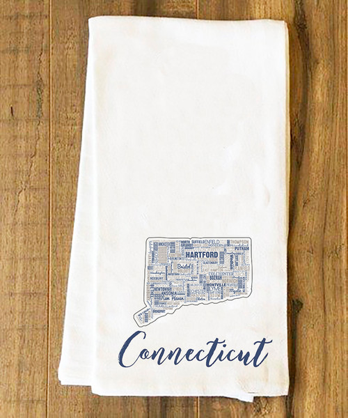 Connecticut State Cities Tea Towel