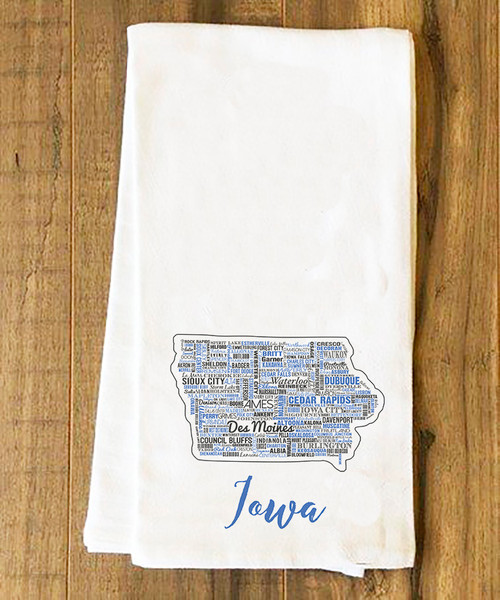 Iowa State Cities Tea Towel