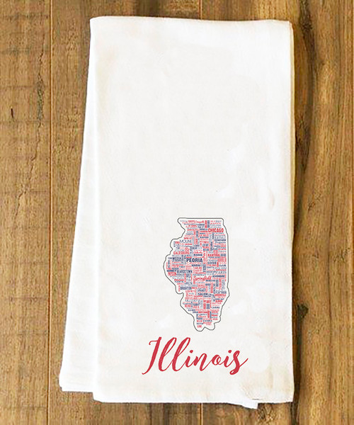 Illinois State Cities Tea Towel