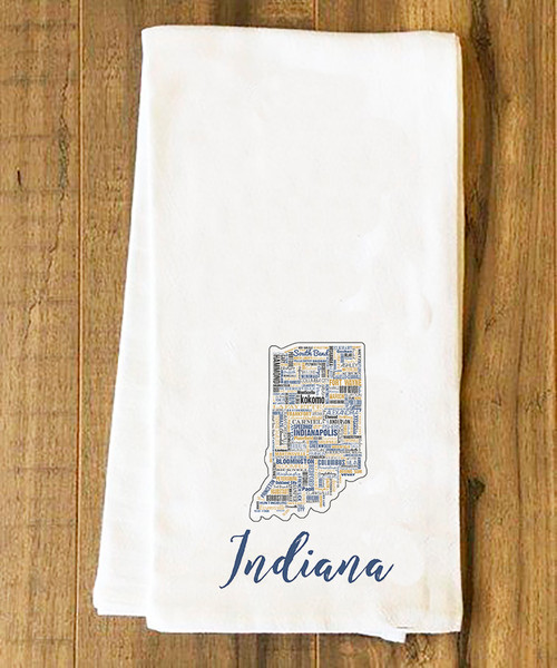 Indiana State Cities Tea Towel