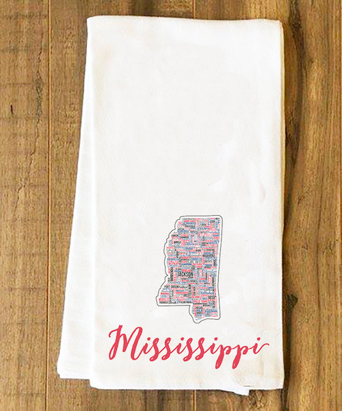 Mississippi State Cities Tea Towel