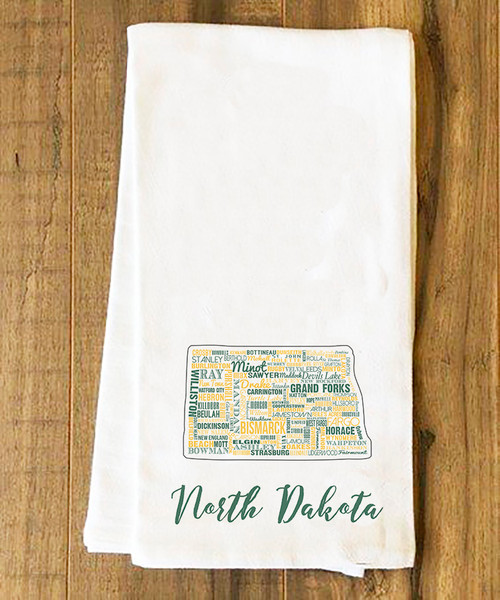 North Dakota State Cities Tea Towel