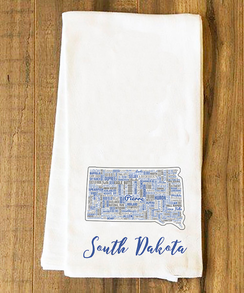 South Dakota State Cities Tea Towel