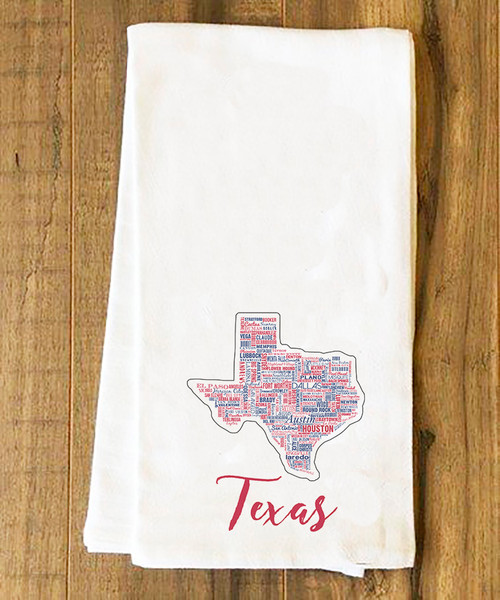 Texas State Cities Tea Towel