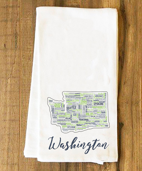Washington State Cities Tea Towel
