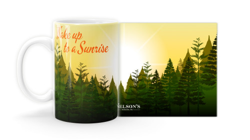 "Wake up to a Sunrise" Forest Customizable Mug