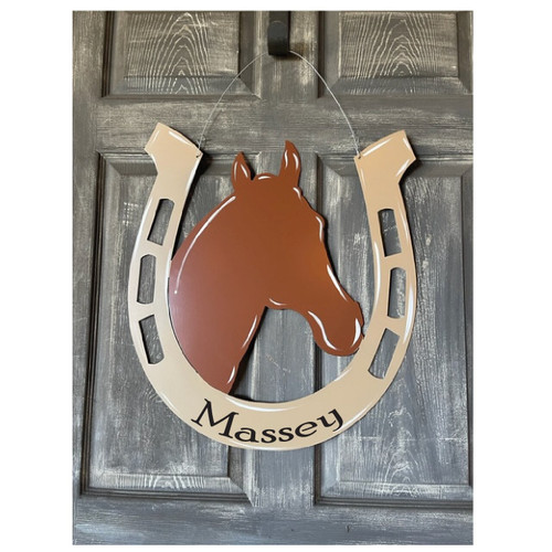 Outdoor Metal Art Horseshoe with Horse