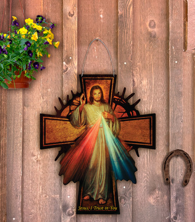 Outdoor Metal Art Divine Mercy Cross - Nelson Gifts