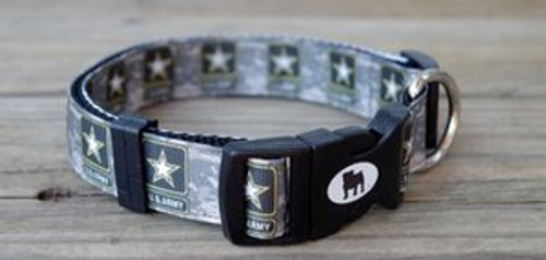 Collars are made with contoured snap lock buckle and heavy duty hardware on 1" wide webbing.
All collars have a matching harness and leash to complete the look.
Gently hand wash and air dry. Hand made in the USA.