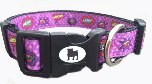 Collars are made with contoured snap lock buckle and heavy duty hardware on 1" wide webbing.All collars have a matching harness and leash to complete the look. Gently hand wash and air dry. Hand made in the USA.