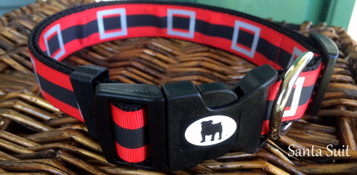 Collars are made with contoured snap lock buckle and heavy duty hardware on 1" wide webbing.All collars have a matching harness and leash to complete the look. Gently hand wash and air dry. Hand made in the USA.