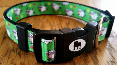 Collars are made with contoured snap lock buckle and heavy duty hardware on 1" wide webbing.All collars have a matching harness and leash to complete the look. Gently hand wash and air dry. Hand made in the USA