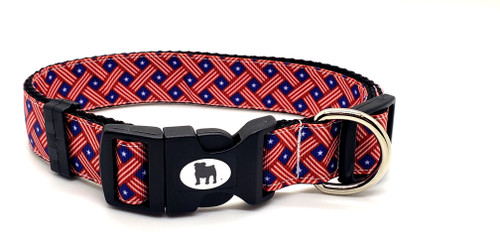 A Bulldog's World! All items are made with 1" wide heavy polypropylene webbing. All hardware is high grade and heavy duty. Gently hand wash and air dry. Hand made in the USA.
This pattern is available in Collars leashes and harnesses, key fobs, lanyards. On this page