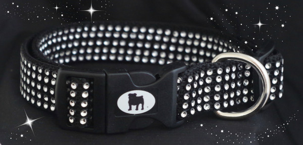 Stunning and glamorous rhinestone collar. Made with 5 layers of rhinestone design that actually holds no stones but dazzles like diamonds. Sewn on heavy duty webbing, and using only top quality hardware.