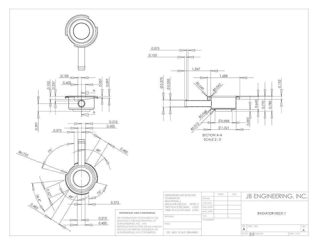 Stamped Aluminum Radiator Surge Tank Filler Neck 43mm 1.69"