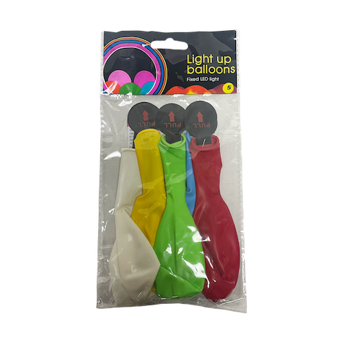 L.E.D. Balloons Assorted Colors 5pk