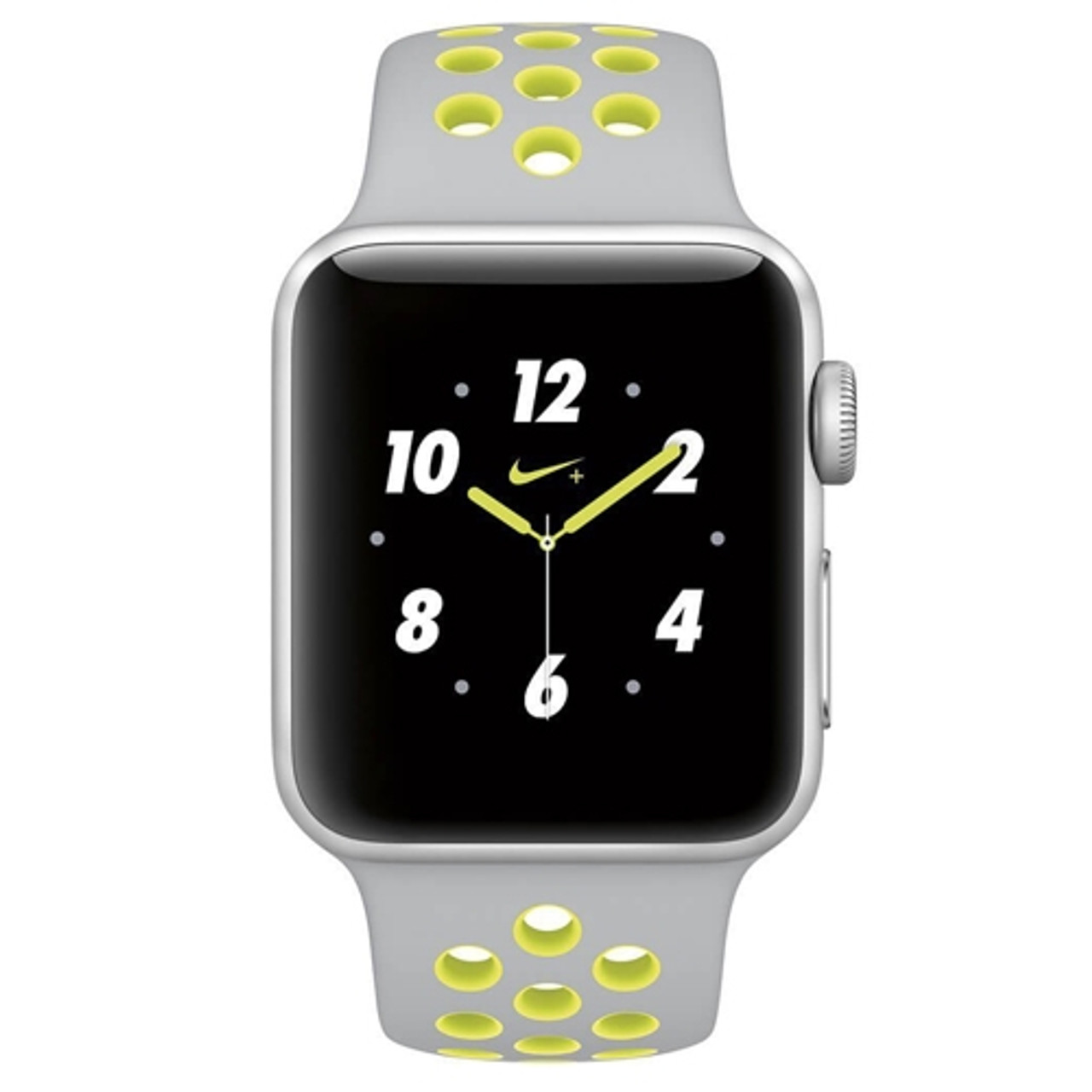 APPLE MNYP2 Watch Nike+ 38mm Series 2 Silver Aluminum Case with Flat Silver/Volt Nike Sport Band