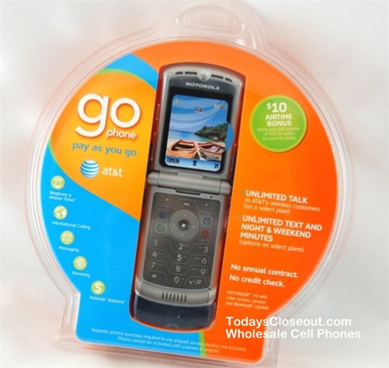 MOTOROLA RAZR V3 BLUE AT&T +$10 AIRTIME GSM WHOLESALE CELL PHONES   (WHOLESALE MINIMUM 5 UNITS)
