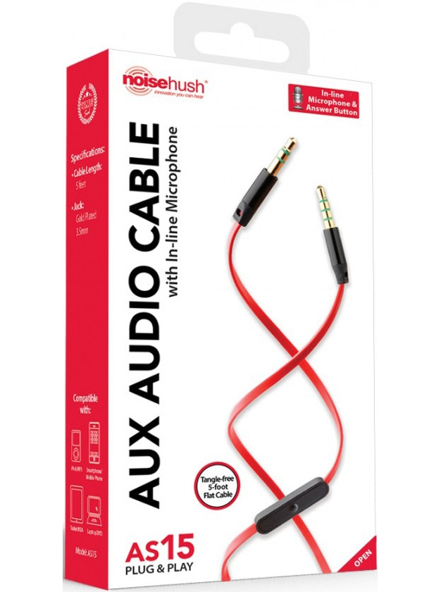 BRAND NEW NOISEHUSH AS15 GOLD-PLATED 3.5MM AUXILIARY CABLE WITH MICROPHONE