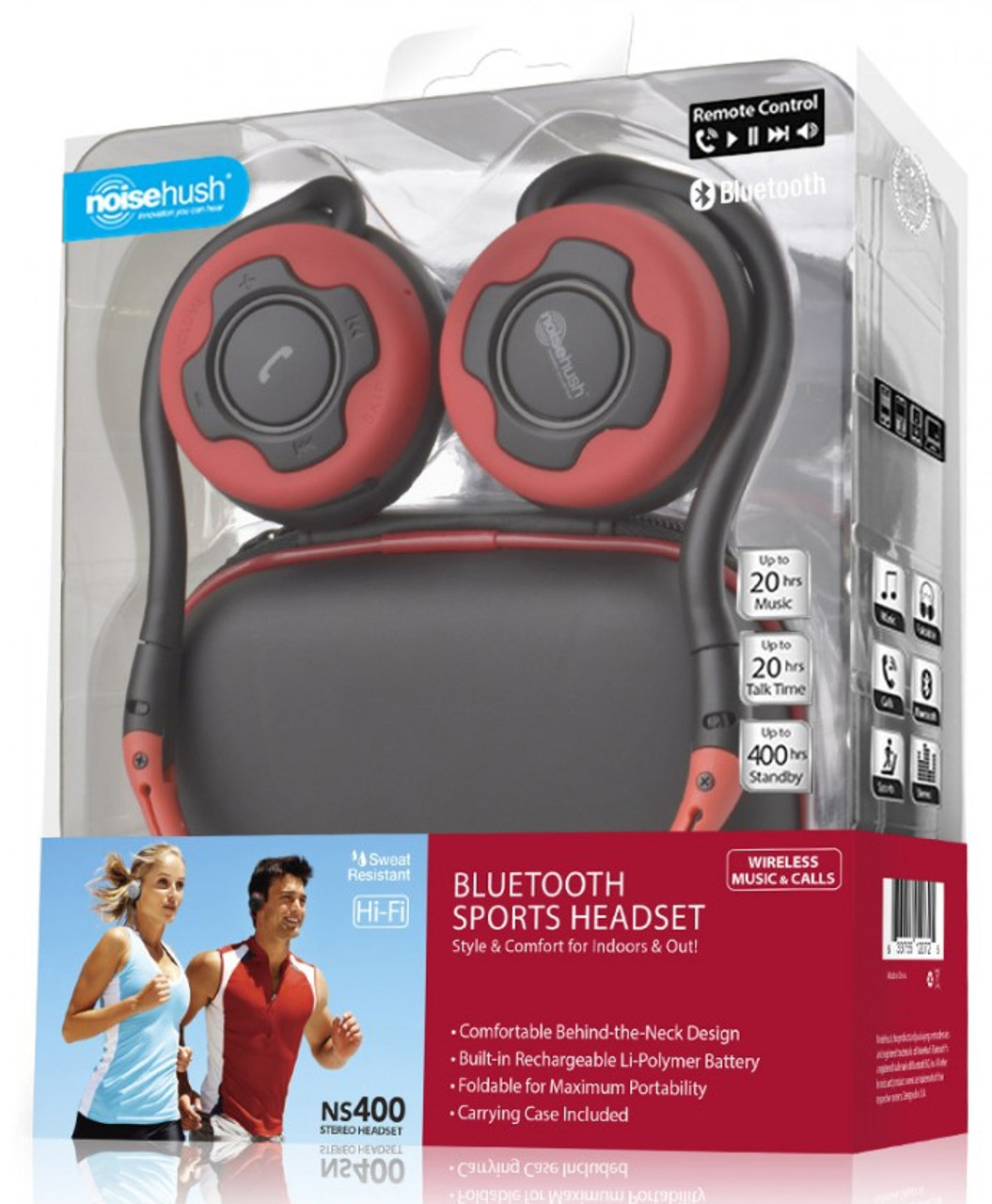 BRAND NEW NOISEHUSH NS400 BLACK / RED STEREO BLUETOOTH HEADSET