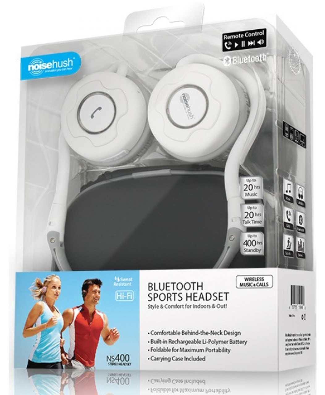 BRAND NEW NOISEHUSH NS400 WHITE / GRAY STEREO BLUETOOTH HEADSET