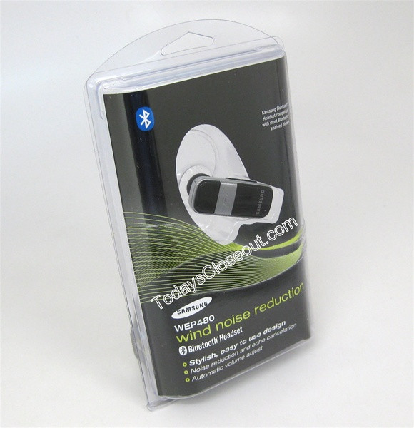 ORIGINAL SAMSUNG WEP 480 - WIND NOISE REDUCTION BLUETOOTH HEADSET WHOLESALE   RETAIL PACKAGE