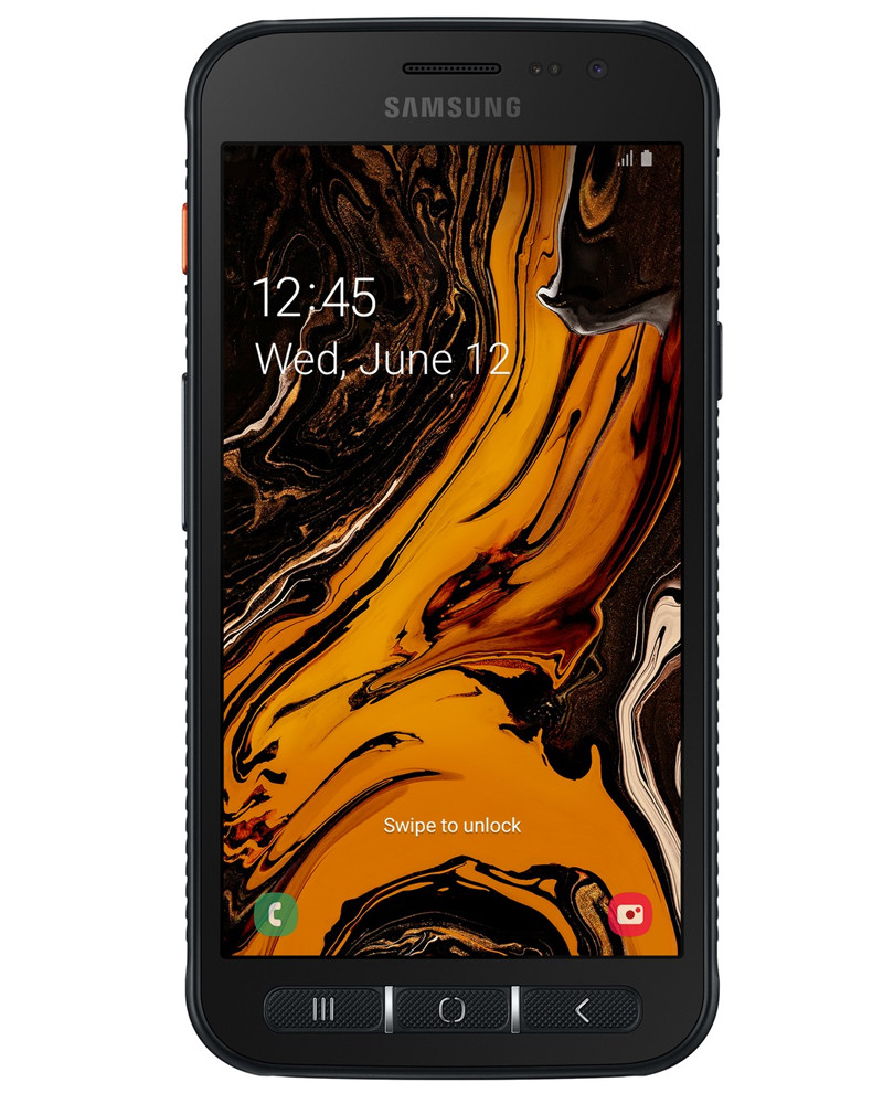 Front view of wholesale Samsung Galaxy XCover 4s black 32GB unlocked smartphone A+ stock