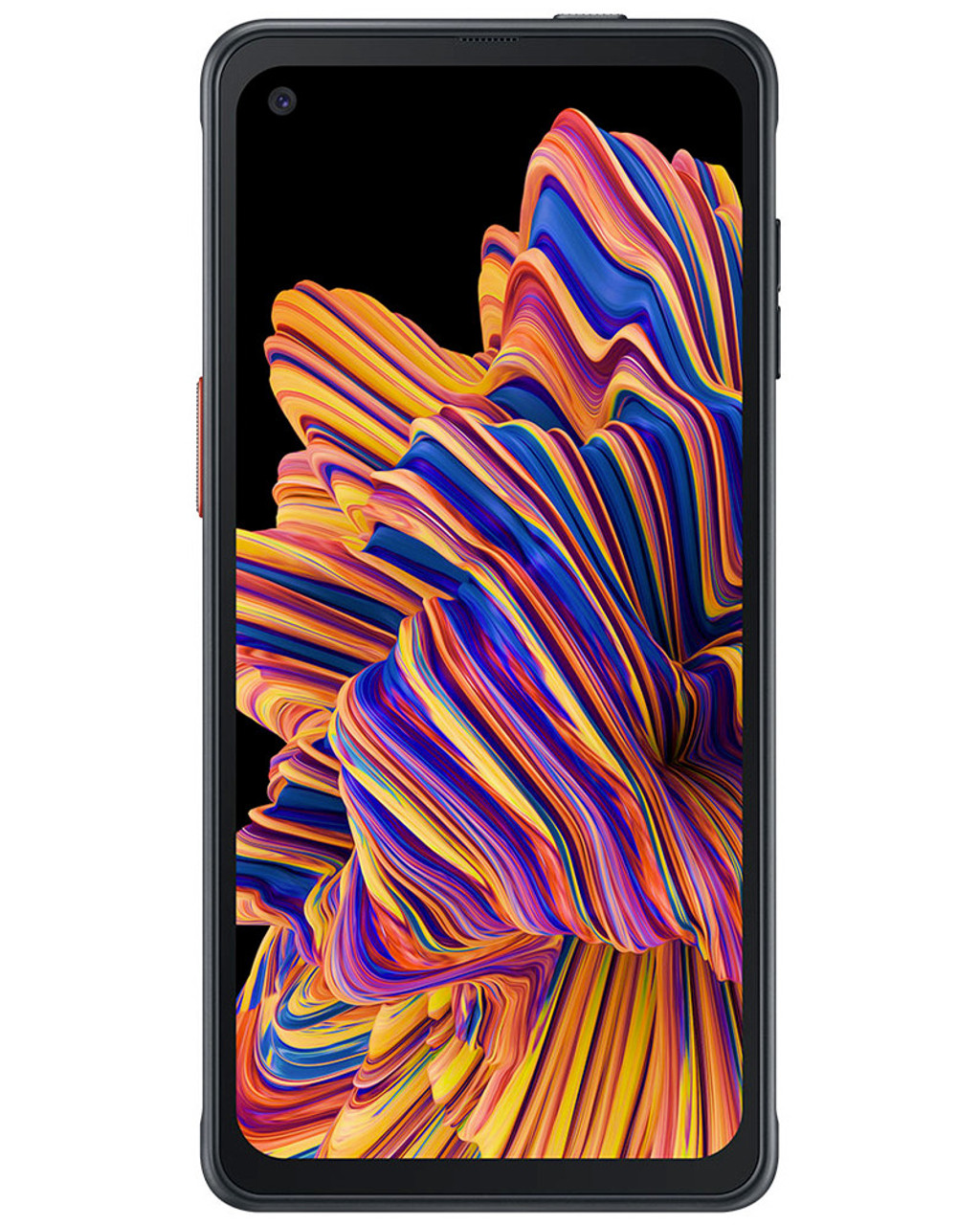 Front view of bulk Samsung Galaxy XCover Pro black 64GB unlocked smartphone A+ stock