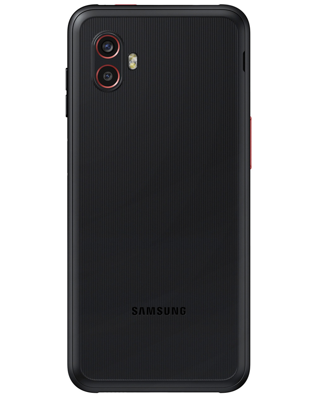 Back view of bulk Samsung Galaxy XCover6 Pro black 128GB unlocked smartphone A+ stock wholesale