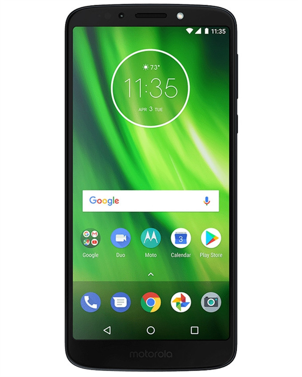 Front view of wholesale Motorola Moto G6 Play Deep Indigo 16GB unlocked A+ stock bulk phone