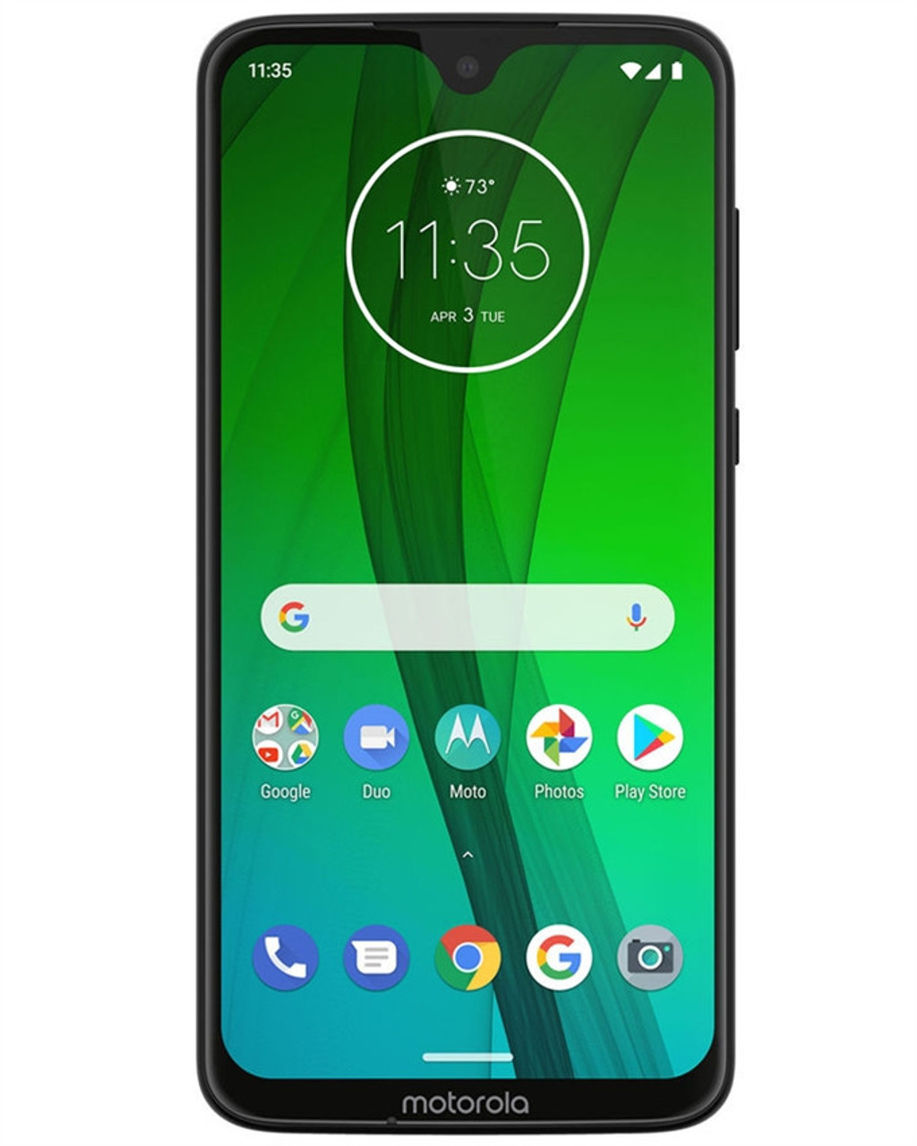 Front view of Bulk Motorola Moto G7 Play black 32GB unlocked A+ stock bulk phone