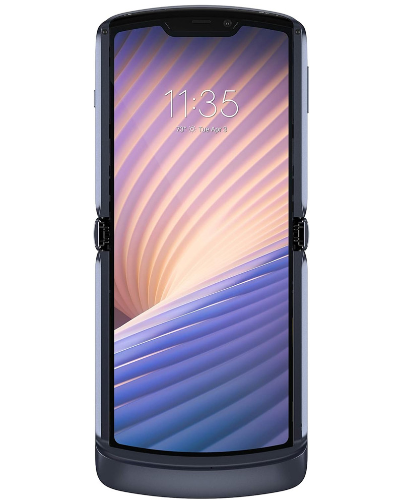 Front view of bulk Motorola Razr 5G Ace gray 256GB unlocked A+ stock smartphone