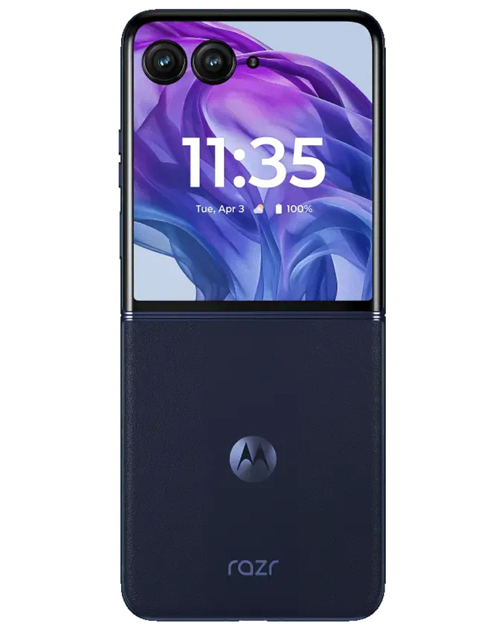 Front view of Wholesale Motorola Razr+ 2024 5G midnight blue 256GB unlocked A+ stock phone