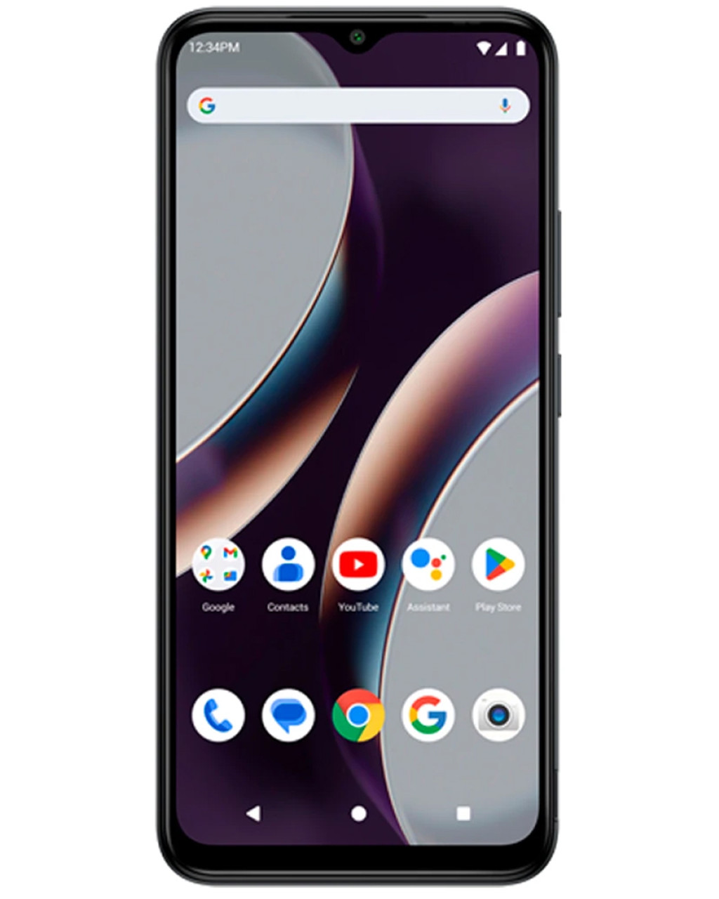 Front view of bulk BLU C9 gray 64GB 4G LTE unlocked A+ stock smartphone