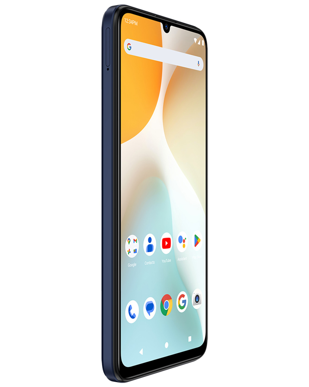 Side view of wholesale BLU G64L blue 128GB 4G LTE unlocked A+ stock smartphone