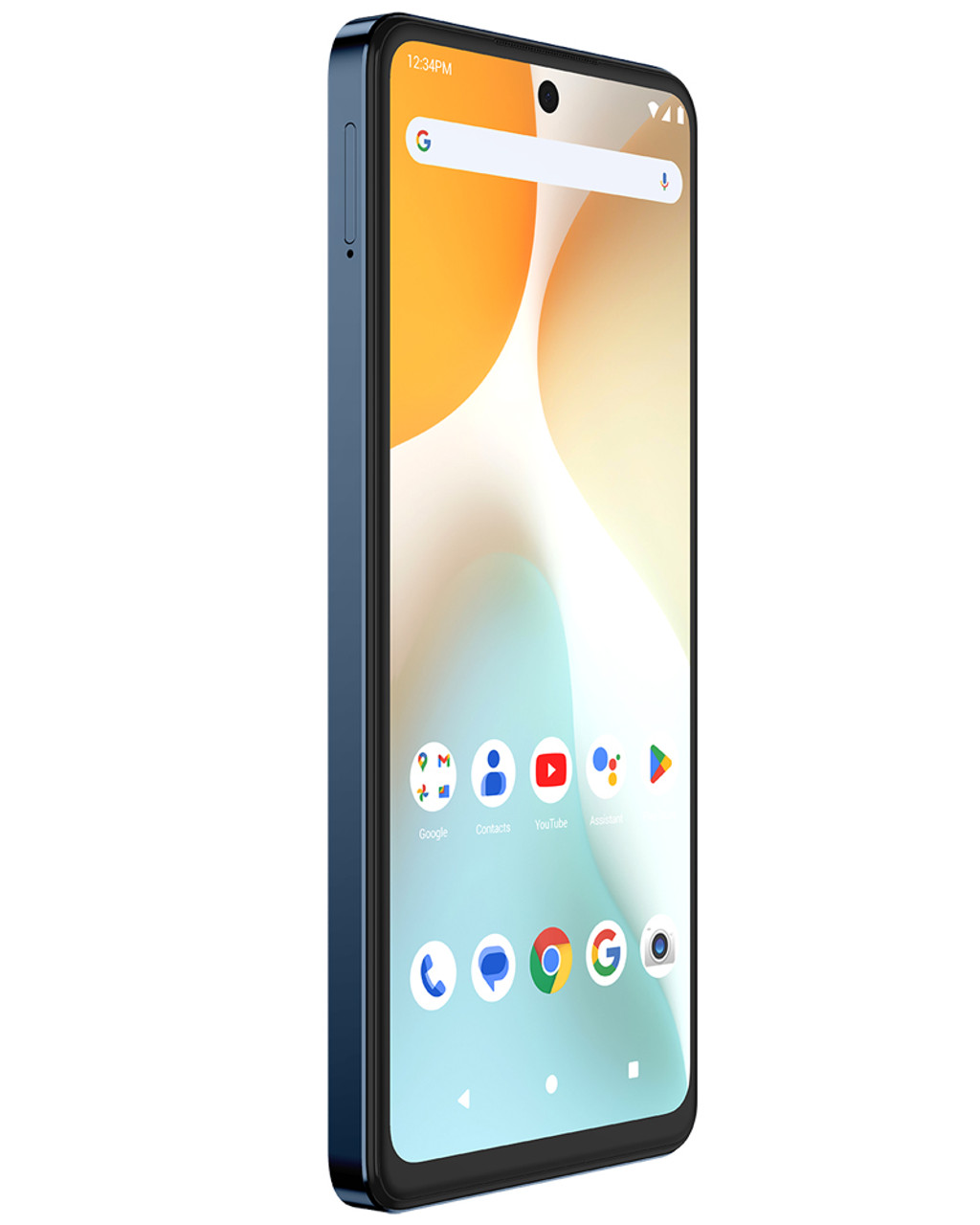 Angle view of bulk BLU G74 blue 256GB 4G LTE unlocked A+ stock smartphone