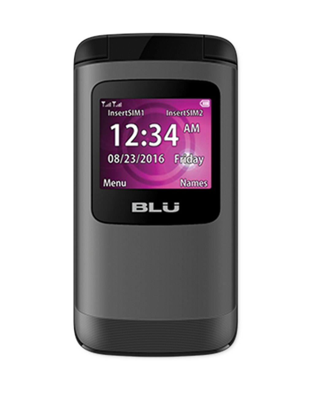 Wholesale BLU Zoey Flex black 2G unlocked A+ stock bulk flip phone front view