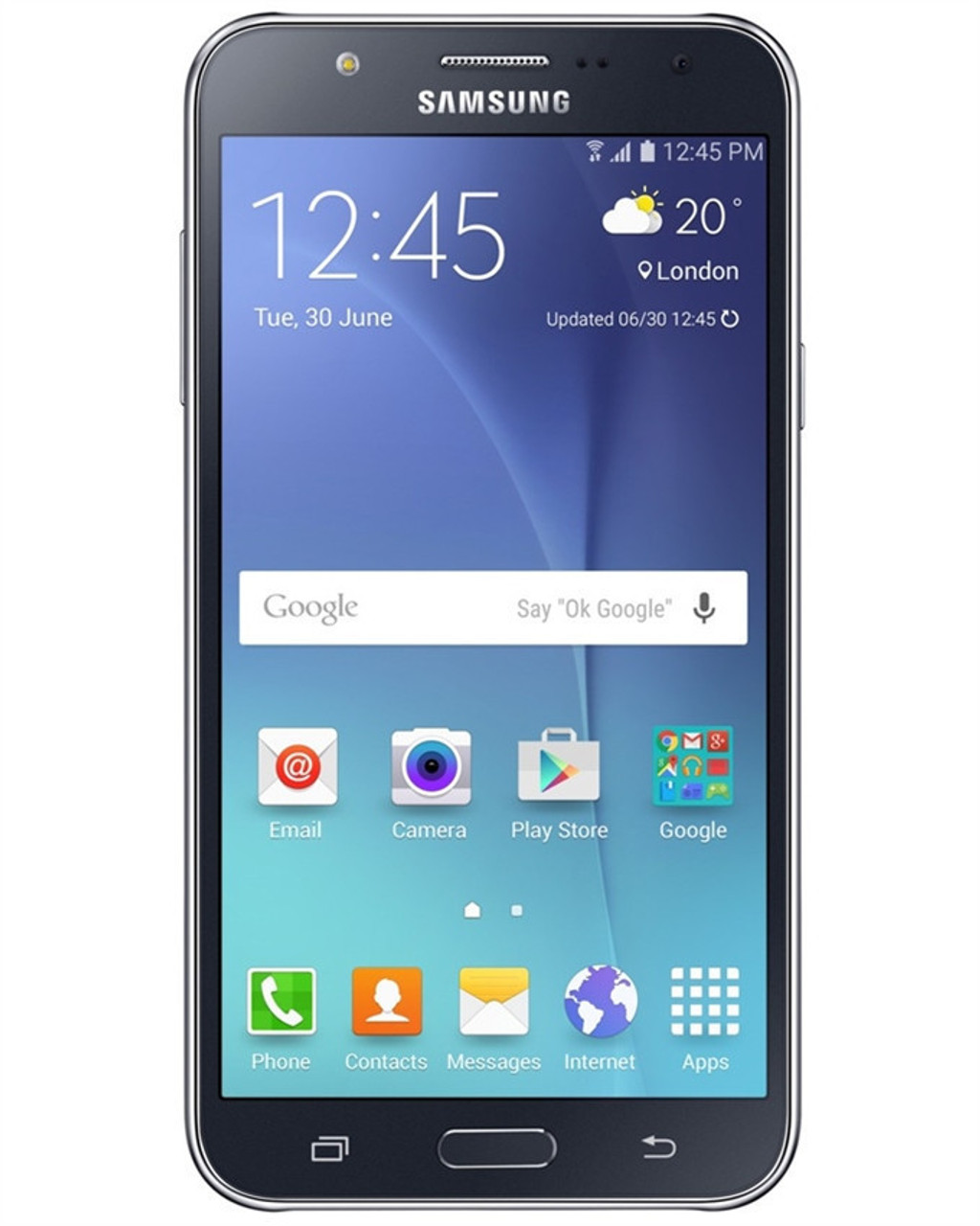 Wholesale Samsung Galaxy J7 black 16GB 4G LTE unlocked b/c stock bulk smartphone front view