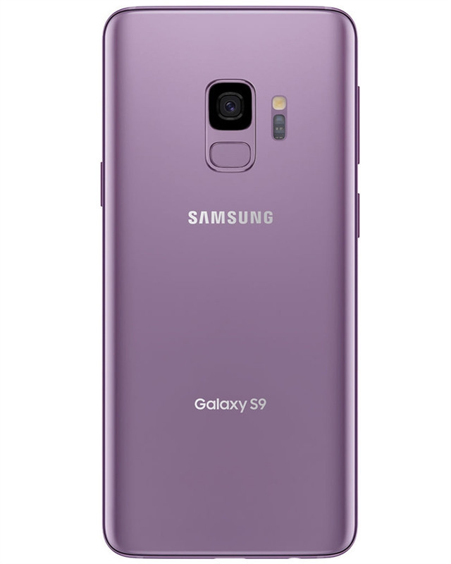 Samsung Galaxy S9 G960U Purple 64GB back view with camera system and Samsung logo