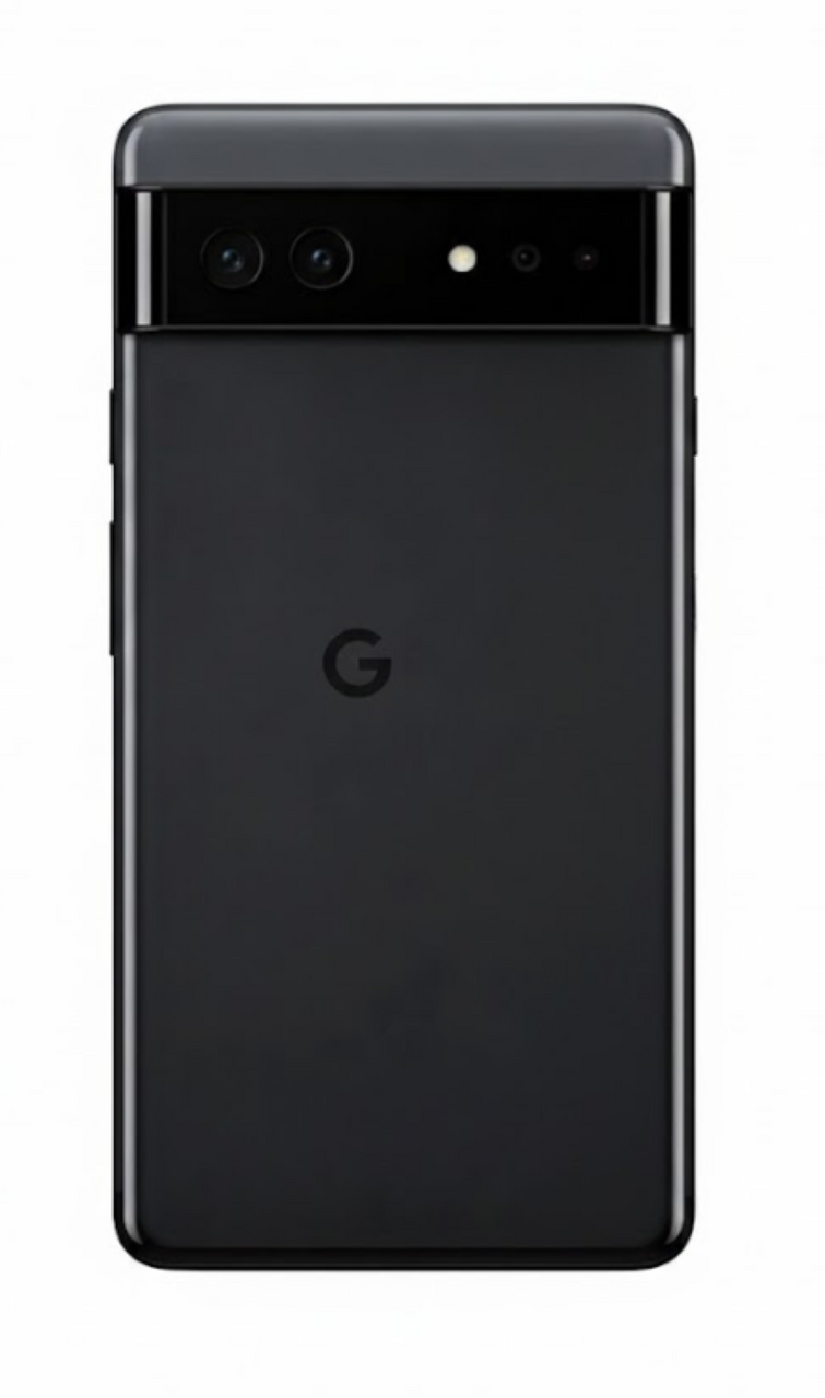 Google Pixel 6 G9S9B Stormy Black 128GB back view with camera bar and Google logo