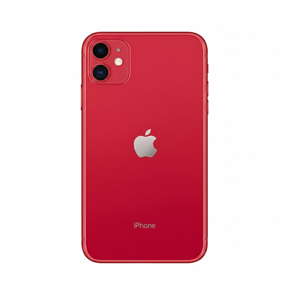 Apple iPhone 11 A2111 Red 64GB back view with dual camera system and Apple logo