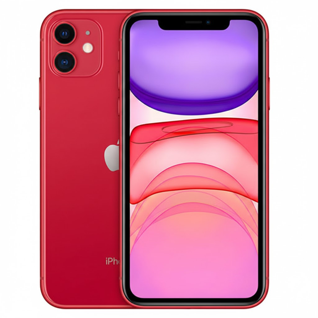 Apple iPhone 11 A2111 Red 64GB showing front screen and back dual camera